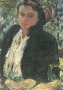 Lovis Corinth Portrat Charlotte Corinth in gruner Samtjacke oil painting reproduction